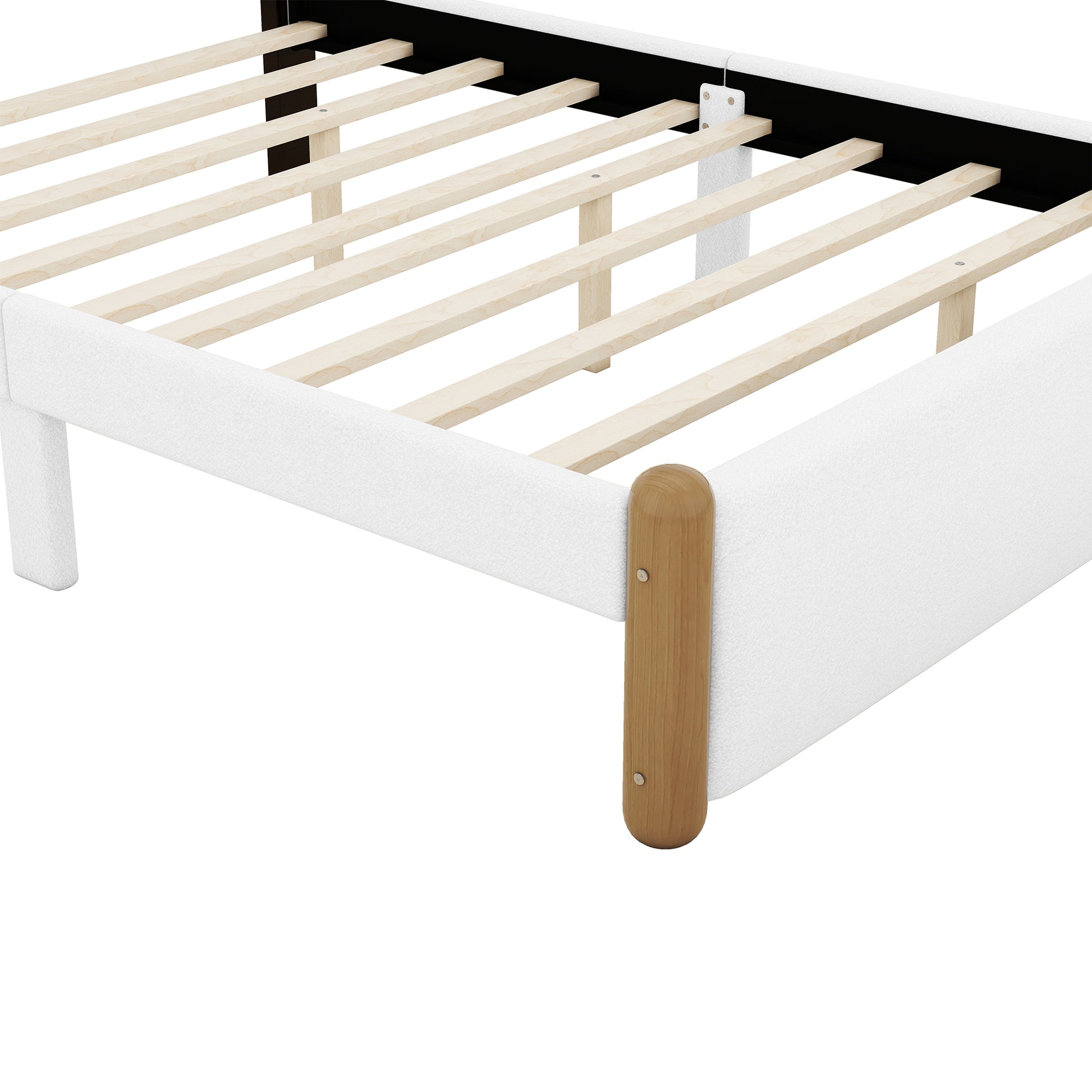 Full Size Upholstered Platform Bed With Wood Supporting Feet, White Box Spring Not Required Full White Bedroom Bed Frame Upholstered