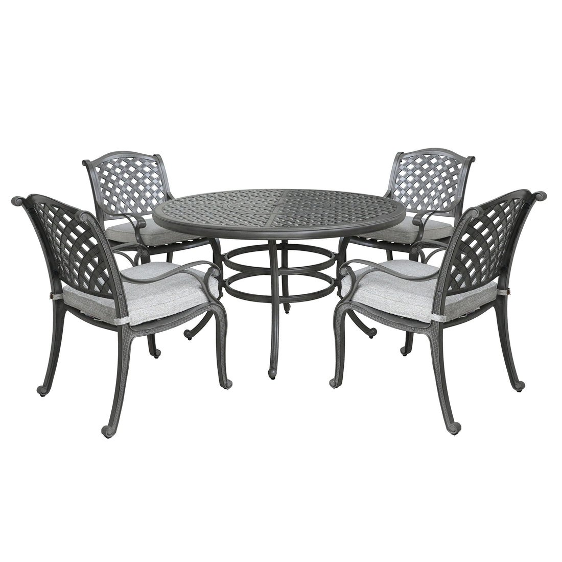 Outdoor 5 Piece Aluminum Dining Set With Cushion, Golden Gauze Grey Gold Aluminium