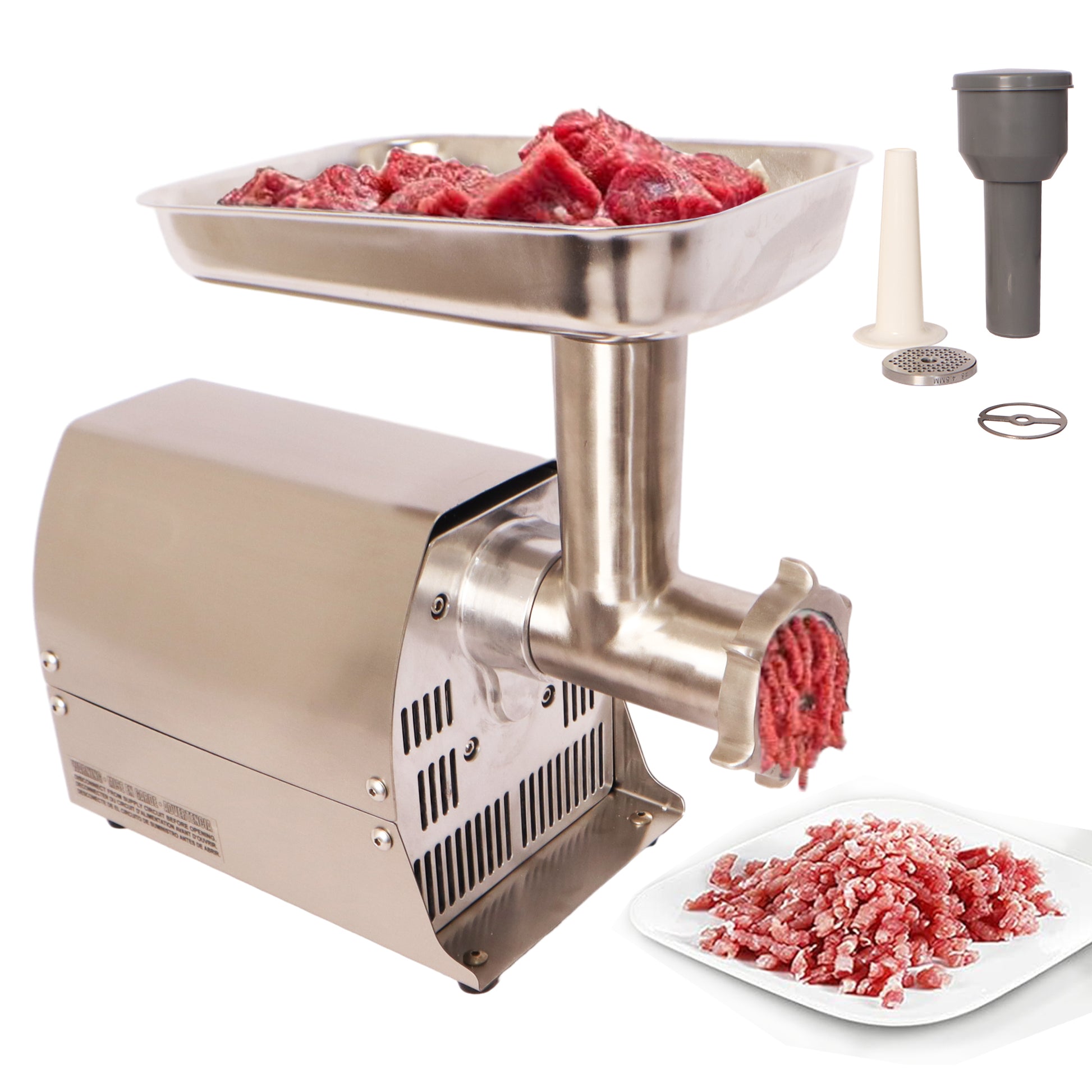 Meat Grinder Commercial Meat Grinding Machine Electric Meat Chopper Mincer With 4 6 8Mm Grinding Plates & Stuffing Tubes Stainless Steel Aqua Grey Kitchen Stainless Steel