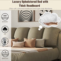 Queen Size Luxury Upholstered Bed With Thick Headboard, Vevet Queen Bed With Oversized Padded Backrest, Cinerous Expect Arrive Date 2024 4 7 Queen Stone Gray Velvet