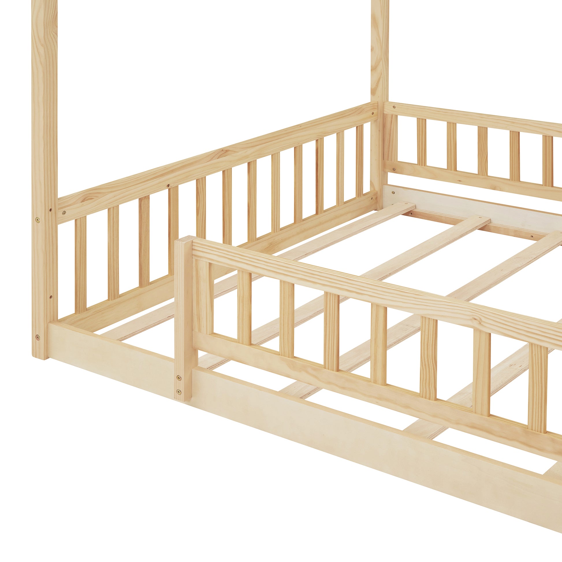 Full Size Wood Bed House Bed Frame With Fence, For Kids, Teens, Girls, Boys,Natural Box Spring Not Required Full Natural Wood Pine Bed Frame Wood