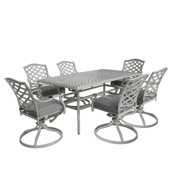 Modern Outdoor 7 Piece Aluminum Dining Set, Basalt Wheat Aluminium