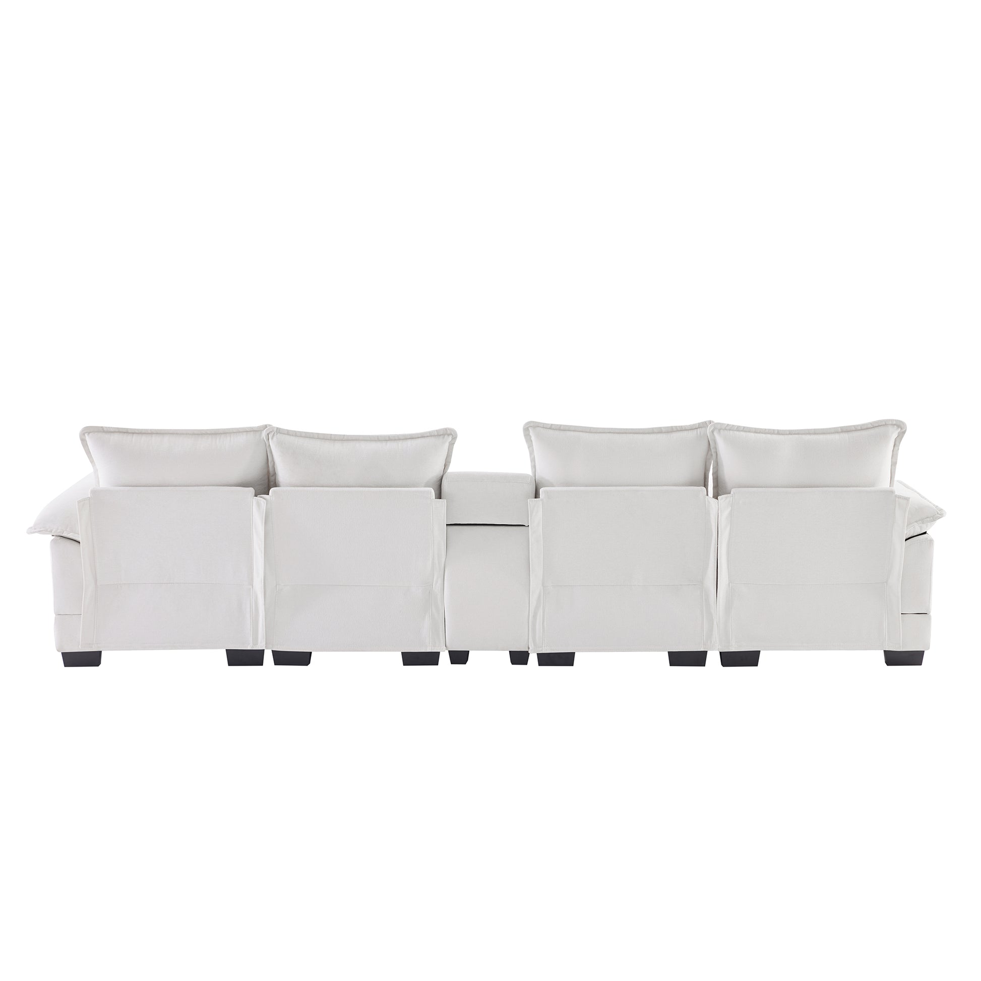 123*55" Modern U Shaped Sofa With Console,Cupholders And Usb Ports,6 Seat Upholstered Symmetrical Indoor Furniture,Sleeper Couch Set With Chaise For Living Room,Apartment,2 Colors White Chenille 6 Seat