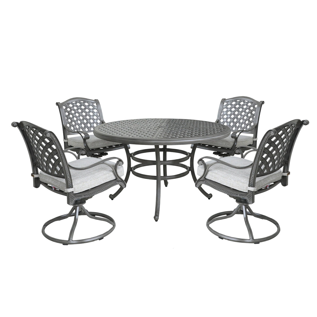 Outdoor 5 Piece Aluminum Dining Set With Cushion, Golden Gauze Grey Gold Aluminium