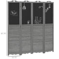 Homcom 4 Panel Folding Room Divider With Blackboard, 5.5 Ft Tall Freestanding Privacy Screen Panels For Bedroom Or Office, Gray Gray Wood