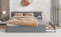 Full Size Wood Storage Hydraulic Platform Bed With Twin Size Trundle, Side Table And Lounge, Gray Box Spring Not Required Full Gray Wood Bedroom Bed Frame Solid Wood Mdf