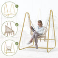 Swing Chair Handmade Macrame Swing Hammock Chair With Stand Cream Color Metal