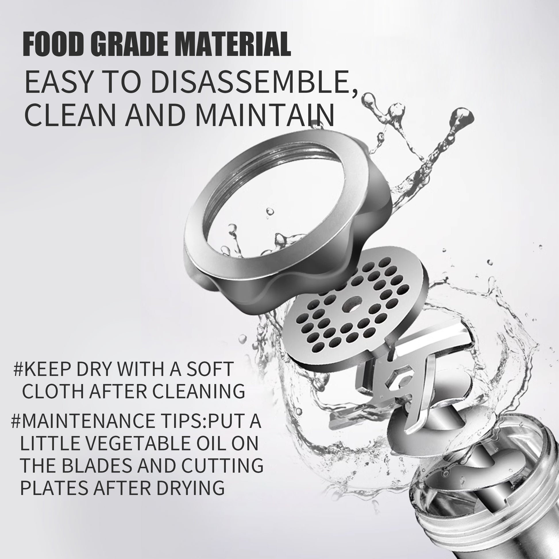 Meat Grinder Commercial Meat Grinding Machine Electric Meat Chopper Mincer With 4 6 8Mm Grinding Plates & Stuffing Tubes Stainless Steel Aqua Grey Kitchen Stainless Steel