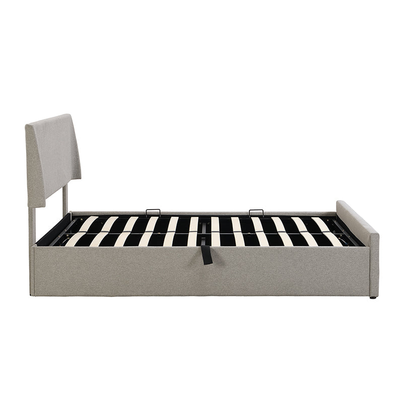 Full Size Sleigh Bed With Side Tilt Hydraulic Storage System, Linen Upholstery, Gray Gray Linen