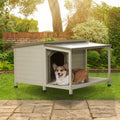 Outdoor Fir Wood Dog House With An Open Roof Ideal For Small To Medium Dogs. Dog House With Large Terrace With Clear Roof.Weatherproof Asphalt Roof And Treated Wood. Cream Solid Wood