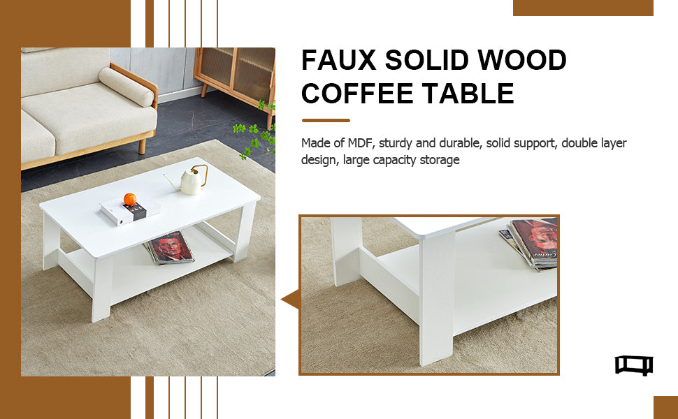 A Modern And Practical White Coffee Table And Coffee Table. The Double Layered Coffee Table Is Made Of Mdf Material,. Suitable For Living Room, Bedroom, And Study.43.3"*21.6"*16.5" Ct 16 White Mdf