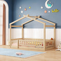 Twin Size Wood Bed House Bed Frame With Fence, For Kids, Teens, Girls, Boys,Natural Box Spring Not Required Twin Natural Wood Pine Bed Frame Wood