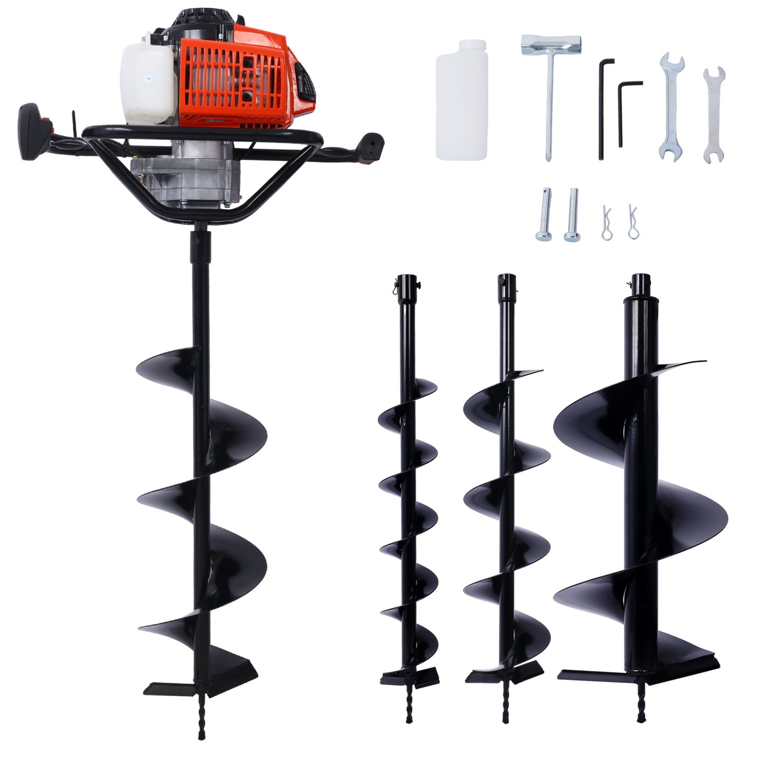 2.7Hp Post Hole Digger 63Cc Gas Powered 2 Stroke Auger Digging Drill Shaft Size 3 4" ,Epa Certificated With L4" L6" L8" L12" Drill Bit Black Steel