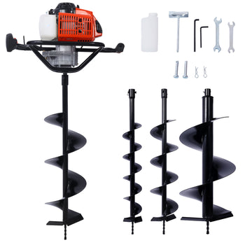 2.7Hp Post Hole Digger 63Cc Gas Powered 2 Stroke Auger Digging Drill Shaft Size 3 4" ,Epa Certificated With L4" L6" L8" L12" Drill Bit Black Steel