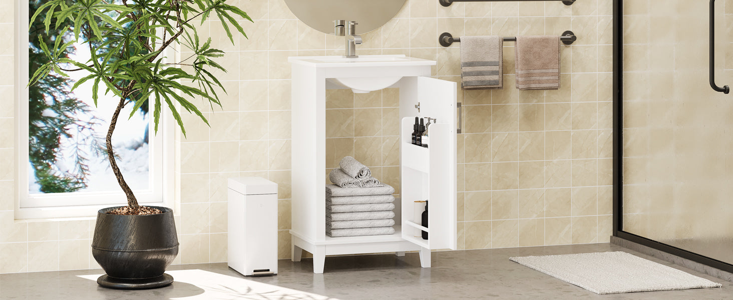 Viedo 20 Inch Modern Small Bathroom Vanity Cabinet With Ceramic Basin 20*15.5*33.3 Inches,Ample Storage,1 Soft Close Door White Solid Wood Mdf