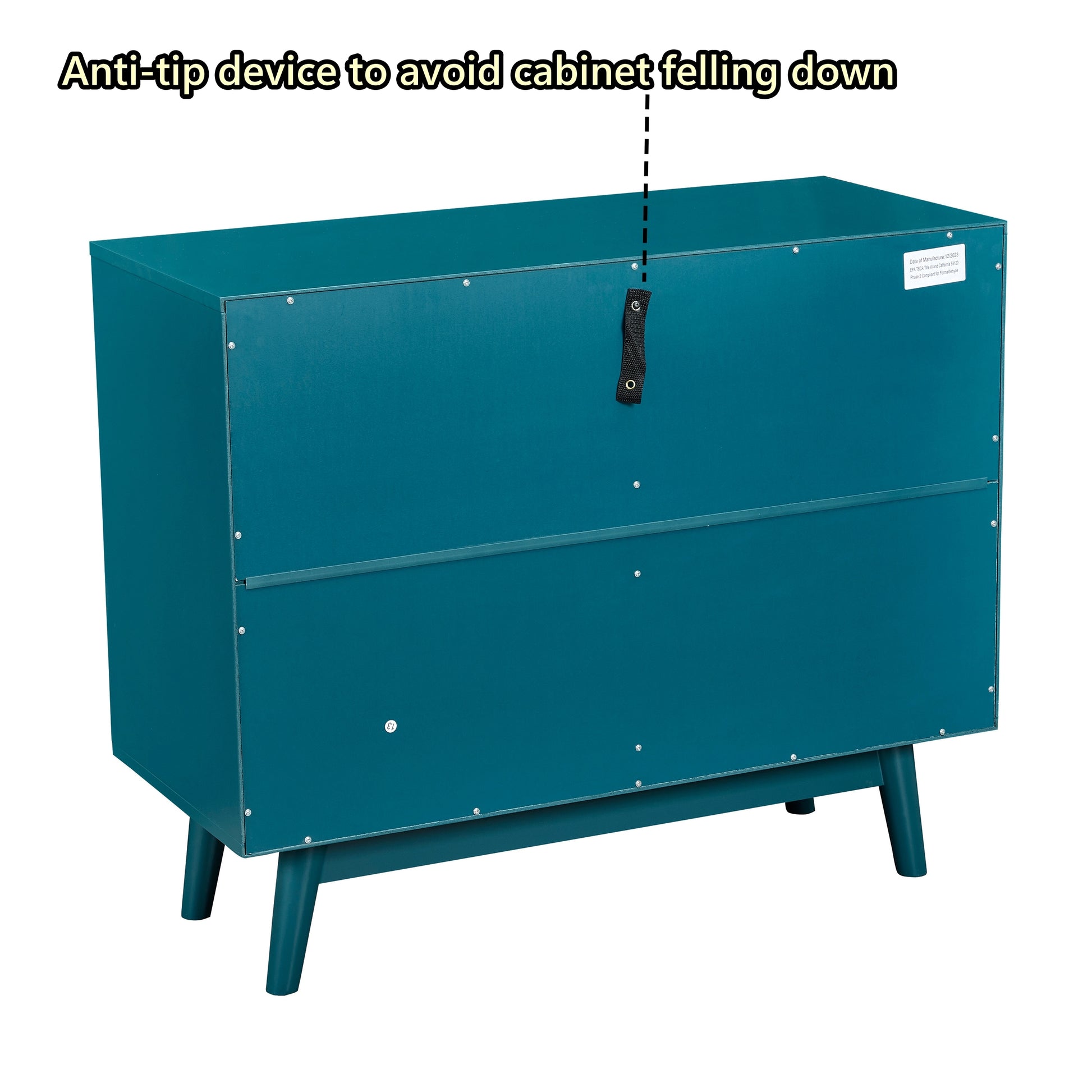 36" Sideboard Buffet Cabinet With Wine Storage Shelf, Storage Cabinet With Wine Glass Holder Organizer Teal Mdf