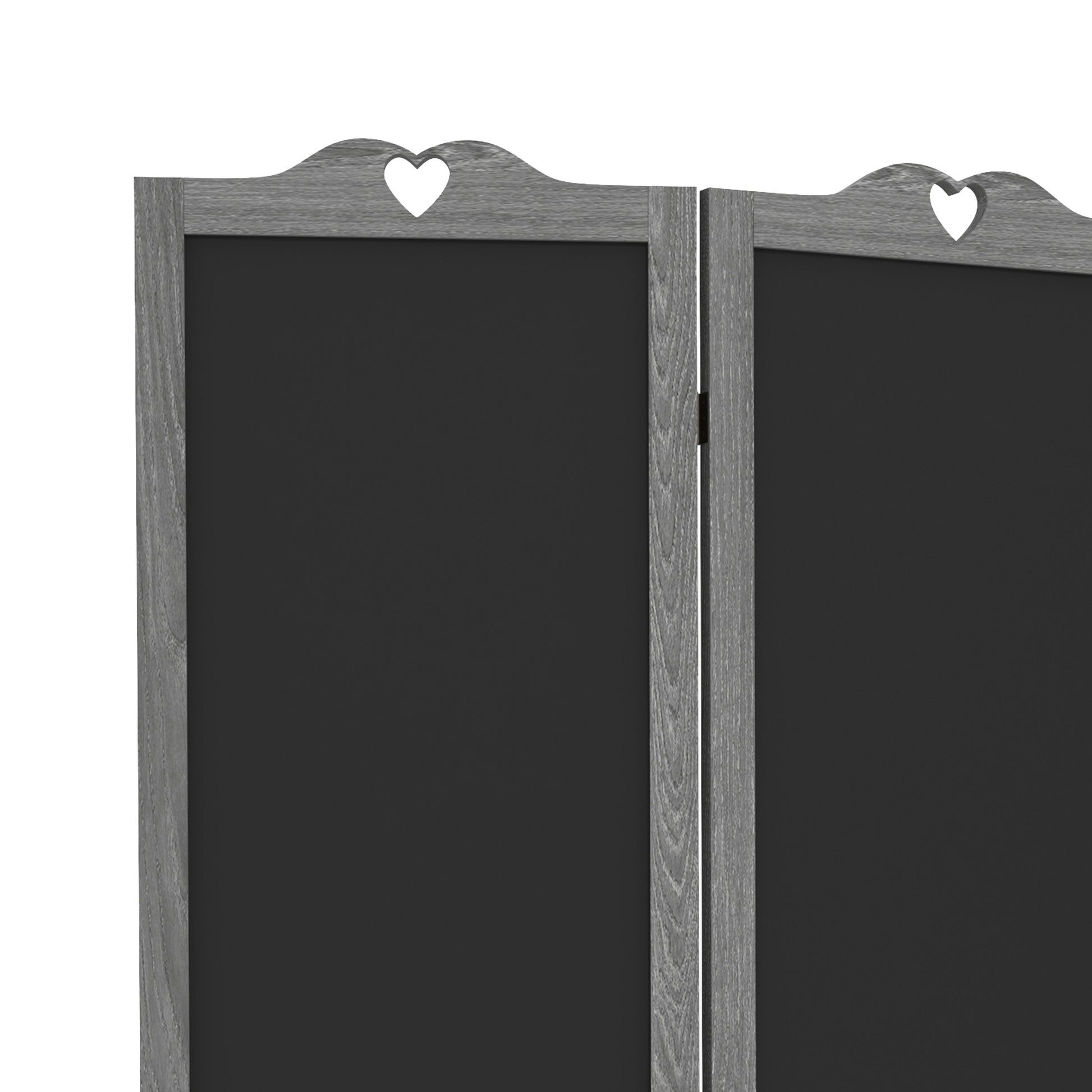 Homcom 4 Panel Folding Room Divider With Blackboard, 5.5 Ft Tall Freestanding Privacy Screen Panels For Bedroom Or Office, Gray Gray Wood