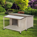 Outdoor Fir Wood Dog House With An Open Roof Ideal For Medium To Large Dogs. Dog House With Large Terrace With Clear Roof.Weatherproof Asphalt Roof And Treated Wood. Cream Solid Wood