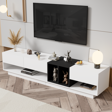 Sleek And Stylish Tv Stand With Perfect Storage Solution, Two Tone Media Console For Tvs Up To 80'', Functional Tv Cabinet With Versatile Compartment For Living Room, White White Primary Living Space Particle Board