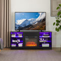 Tv Stand Electric Fireplace Tv Stand With Glass Shelves, 3D Fireplace Tv Stand With Led Lights Wood With Usb Charging Outlet Modern Television Table Center For Tv Up To 32 62