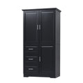 Tall And Wide Storage Cabinet With Doors For Bathroom Office, Three Drawers, Black Black Mdf