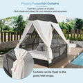 Outdoor Daybed Patio Lounge Bed With Adjustable Backrest Outdoor Double Sun Lounger With Curtains, 4 Pillows For Garden Patio Poolside Balcony Beach, Cream Yes Cream Water Resistant Frame Water Resistant Cushion Garden & Outdoor Sectional Seating Groups