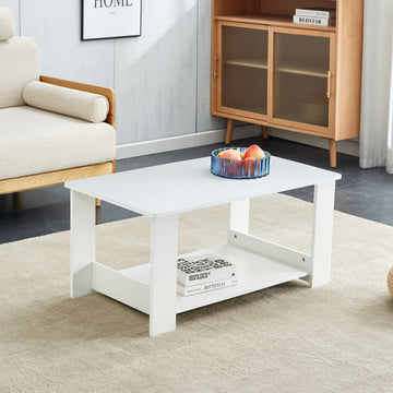 A Modern And Minimalist White Double Layered Rectangular Coffee Table And Coffee Table. Mdf Material Is More Durable And Suitable For Living Rooms, Bedrooms, And Study Rooms. 19.6 "*35.4"*16.5 "Ct