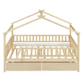 Full Size Wooden House Bed With Two Drawers, Natural Box Spring Not Required Full Natural Wood Bedroom Pine Bed Frame Wood