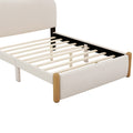 Full Size Upholstered Platform Bed With Wood Supporting Feet, Beige Box Spring Not Required Full Beige Bedroom Bed Frame Upholstered