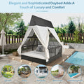 Outdoor Daybed Patio Lounge Bed With Adjustable Backrest Outdoor Double Sun Lounger With Curtains, 4 Pillows For Garden Patio Poolside Balcony Beach, Cream Yes Cream Water Resistant Frame Water Resistant Cushion Garden & Outdoor Sectional Seating Groups