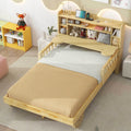 Full Size Car Bed With Bear Shaped Headboard, Usb And Led, Natural Box Spring Not Required Full Natural Bedroom Bed Frame Solid Wood Mdf