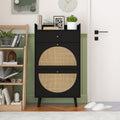 Rattan, Allen 2 Door 1 Drawer Cabinet, Shoe Rack, Double Layer, Suitable For Entrance Black Particle Board