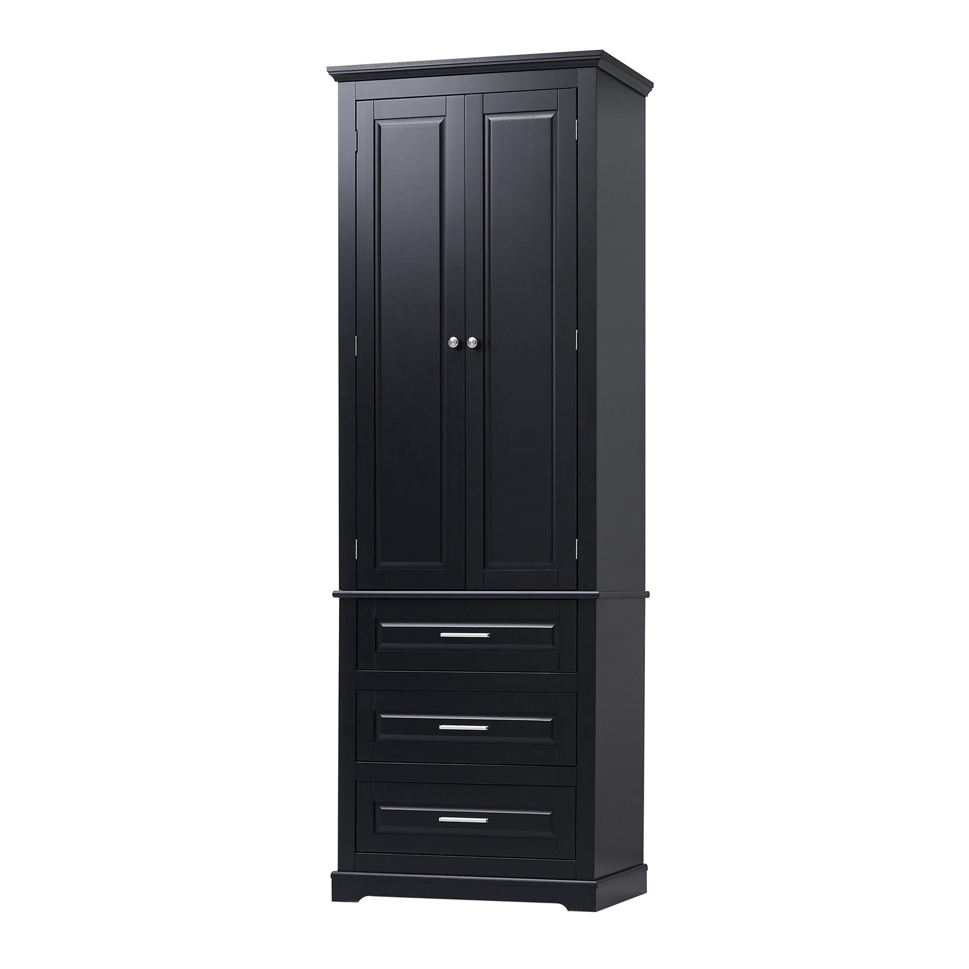 Tall Storage Cabinet With Three Drawers For Bathroom Office, Black Black Mdf