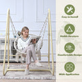 Swing Chair Handmade Macrame Swing Hammock Chair With Stand Cream Color Metal