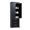 Tall Storage Cabinet With Three Drawers For Bathroom Office, Black Black Mdf