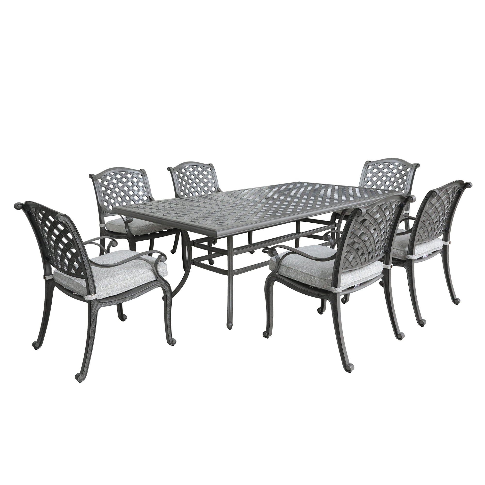 Outdoor 7 Piece Aluminum Dining Set With Cushion, Golden Gauze Grey Gold Aluminium