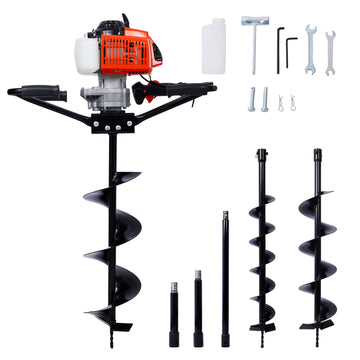 2.7Hp Post Hole Digger 63Cc Two Person Handle Gas Powered 2 Stroke Auger Digging Drill Shaft Size 3 4" Machine Only Epa Complaint Withl4" L6" L8" Drill Bits Ext Rod Kits Black Steel