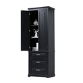 Tall Storage Cabinet With Three Drawers For Bathroom Office, Black Black Mdf