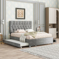 Gray Queen Size Trundle Pull Out Drawers Storage Upholstered Bed Modern Design No Box Spring Required Box Spring Not Required Queen Gray Wood Espresso Bedroom American Design,Casual,Contemporary,Modern Rubberwood Trundle Bed Included Fiber Foam And