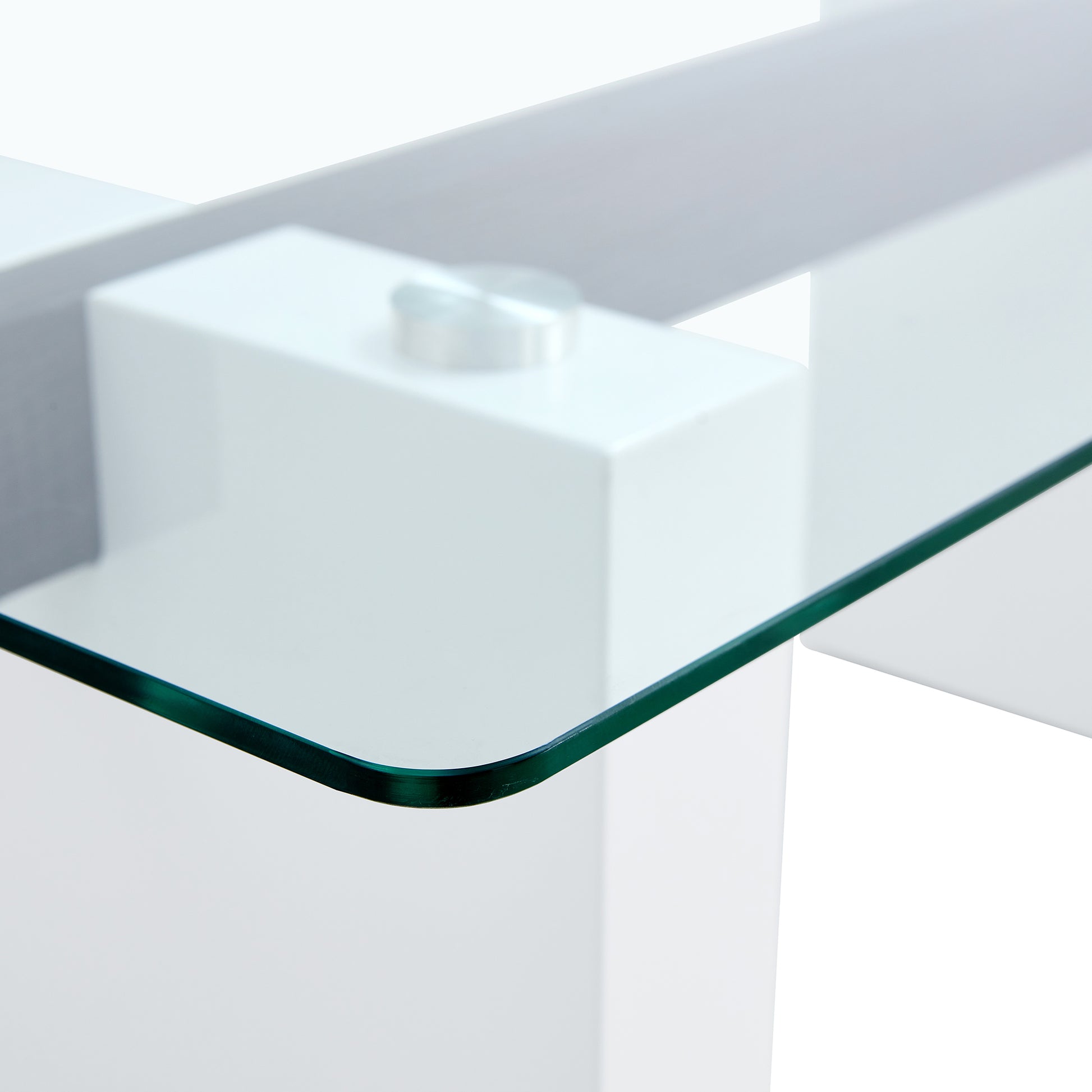 Modern Minimalist Transparent Tempered Glass Coffee Tablepaired With White Mdf Decorative Columns. Computer Desk. Game Table. Ct 1546 Transparent Glass