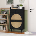 Rattan, Allen 2 Door 1 Drawer Cabinet, Shoe Rack, Double Layer, Suitable For Entrance Black Particle Board