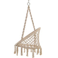 Swing Chair Handmade Macrame Swing Hammock Chair With Stand Cream Color Metal