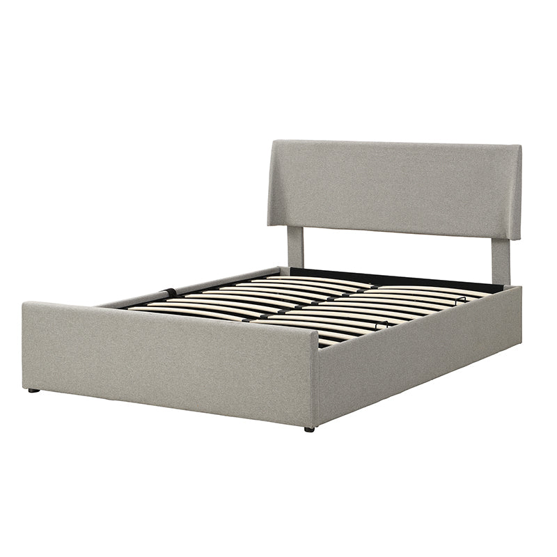 Full Size Sleigh Bed With Side Tilt Hydraulic Storage System, Linen Upholstery, Gray Gray Linen