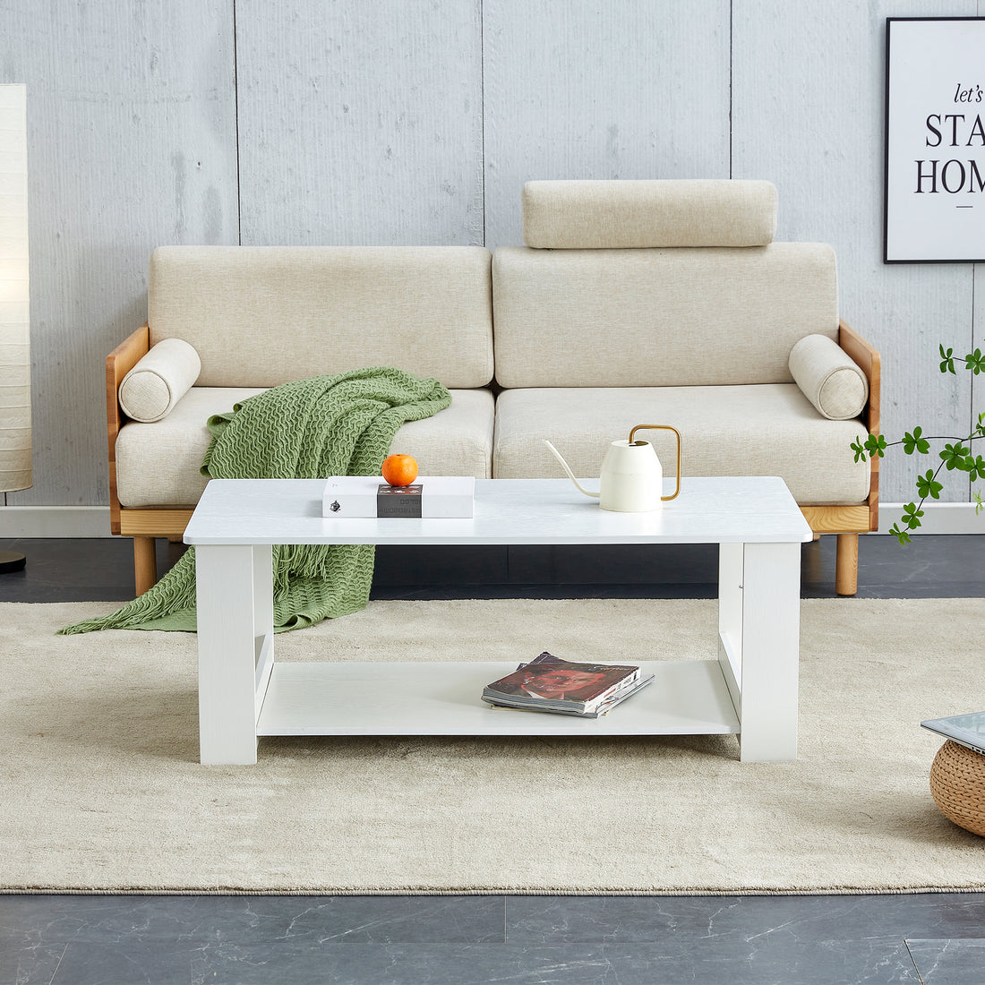 A Modern And Practical White Coffee Table And Coffee Table. The Double Layered Coffee Table Is Made Of Mdf Material,. Suitable For Living Room, Bedroom, And Study.43.3"*21.6"*16.5" Ct 16 White Mdf