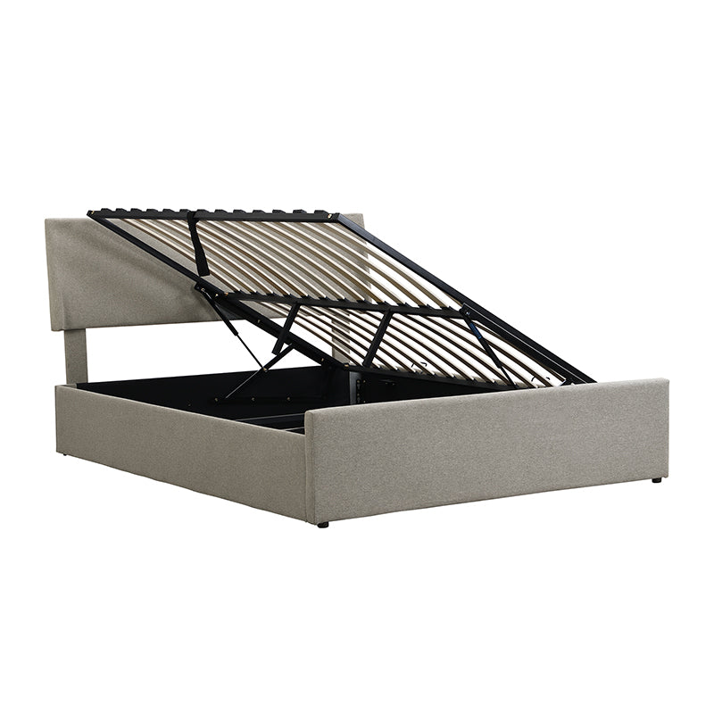Queen Size Sleigh Bed With Side Tilt Hydraulic Storage System, Linen Upholstery, Gray Gray Linen