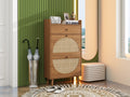 Rattan, Allen 2 Door 1 Drawer Cabinet, Shoe Rack, Double Layer, Suitable For Entrance Walnut Particle Board