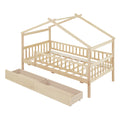 Twin Size Wooden House Bed With Two Drawers, Natural Box Spring Not Required Twin Natural Wood Bedroom Pine Bed Frame Wood