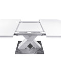 Modern Square Dining Table, Stretchable, White Table Top Mdf X Shape Table Leg With Metal Base White Coffee & End Tables Mdf Steel