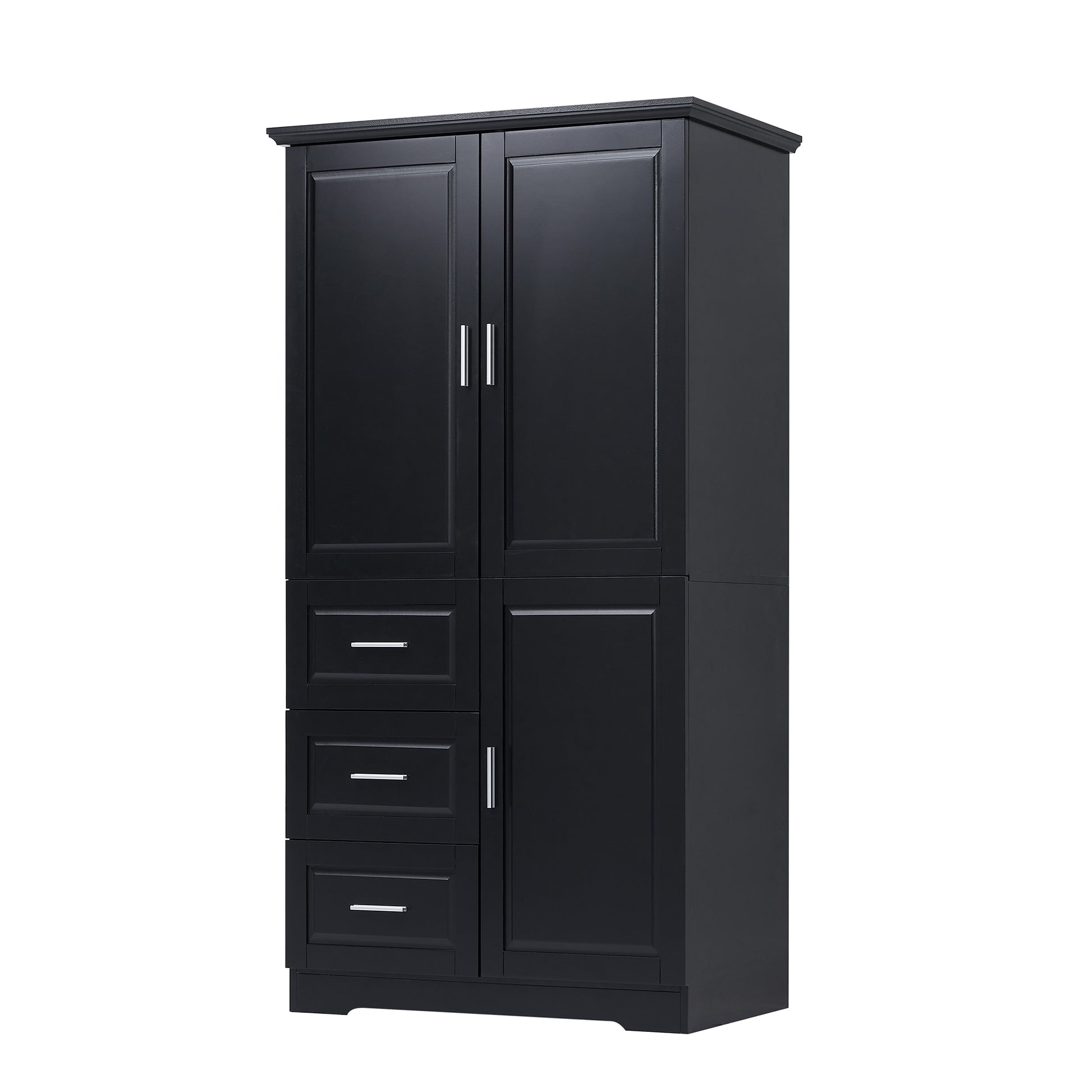 Tall And Wide Storage Cabinet With Doors For Bathroom Office, Three Drawers, Black Black Mdf