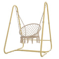 Swing Chair Handmade Macrame Swing Hammock Chair With Stand Cream Color Metal